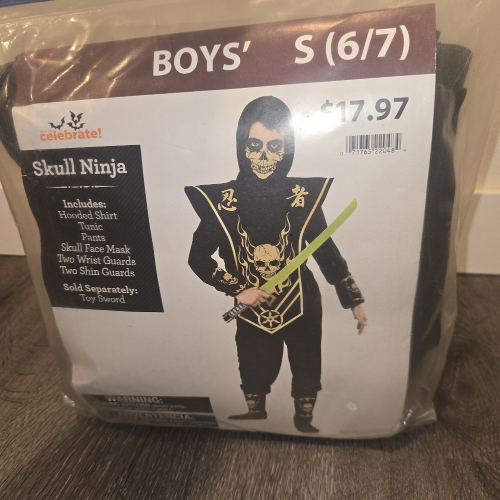 Skull Ninja Costume, Boys' Skull Ninja Costume with Gold Accents